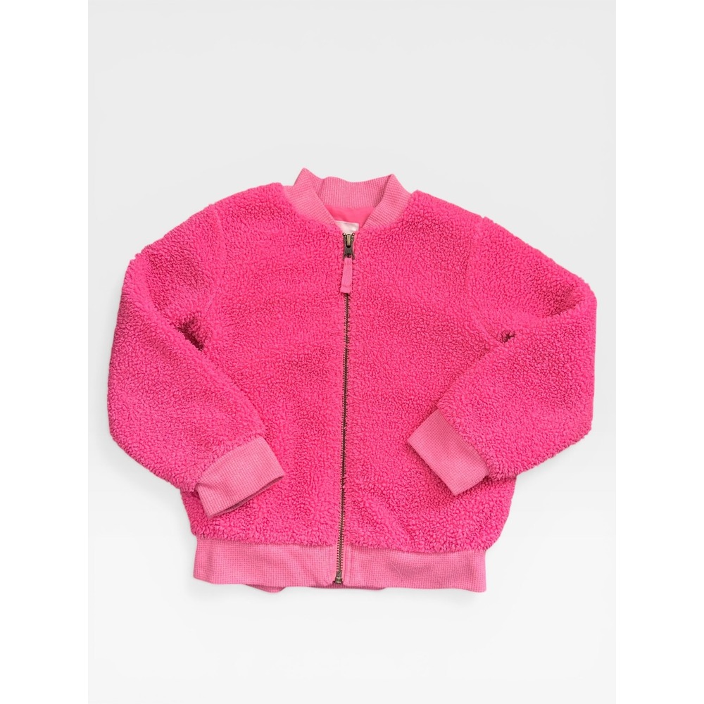 Cat &‎ Jack Kids Girls XS 4/5 Hot Pink Sherpa Fleece Full Zip Bomber Jacket